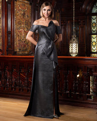 Alexander by Daymor 1580 A Line  Long Formal Metallic Slit Evening Dress