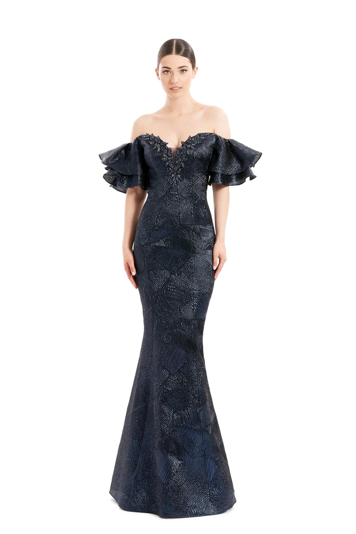 Alexander By Daymor 1652F22 Floral Beaded Long Formal Evening Dress