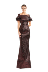 Alexander By Daymor 1655F22 Long Metallic Formal Pleated Evening Dress
