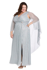Plus Size Long Dress Formal Metallic Cape R&M Richards 1911W