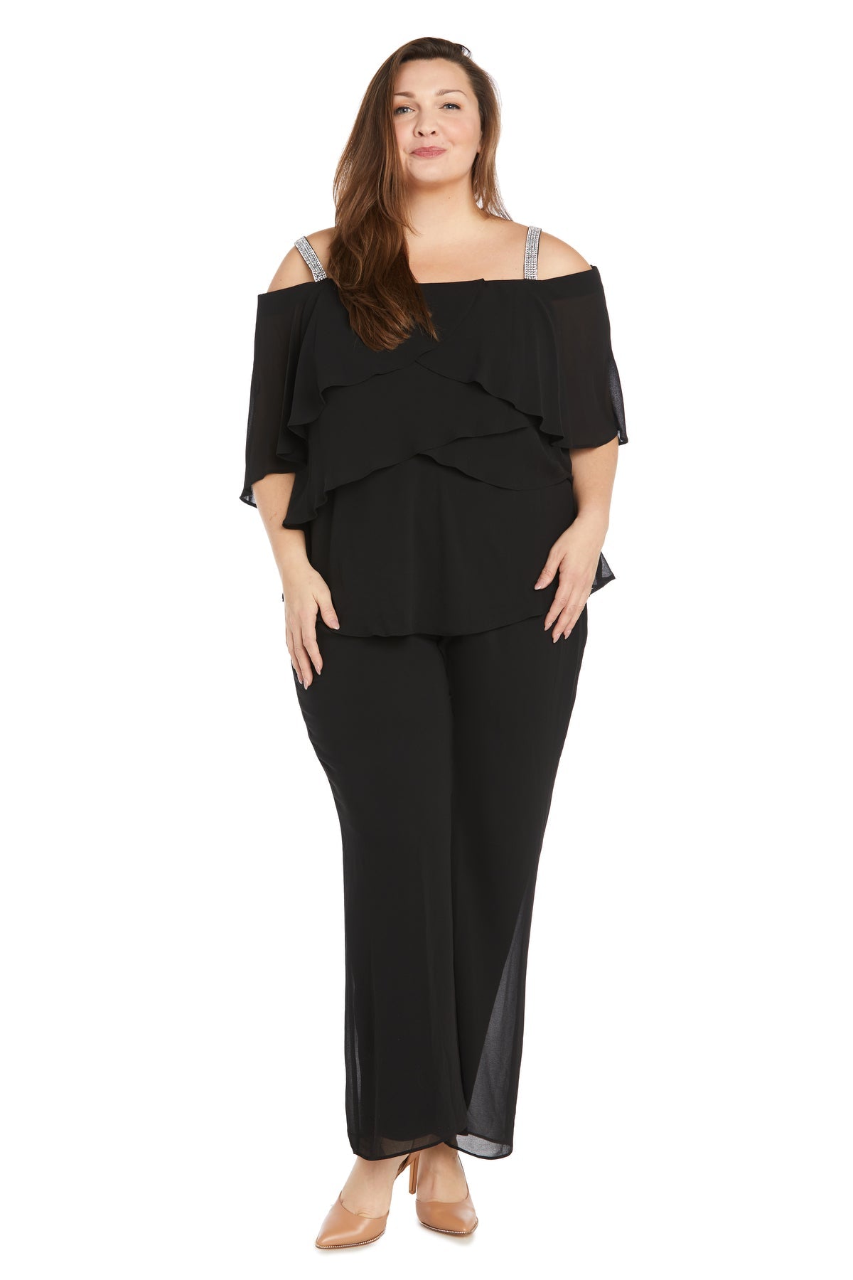 Plus Size Long Formal Pant Suit Ruffle R&M Richards 1939W