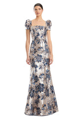 Alexander by Daymor 1989S24 Metallic Long Formal Fitted Floral Evening Dress