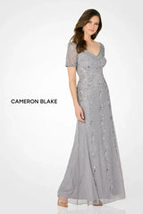 Cameron Blake CB793 Beaded Long Floral Sequin Evening A Line Dress