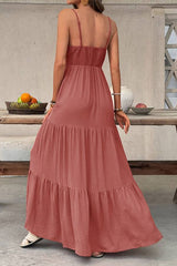 Dusty Rose V-Neck Spaghetti Strap Tiered Maxi Dress