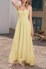 Spaghetti Strap Ruched Waist-Cinched Tiered Maxi Dress
