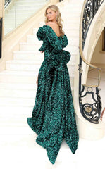 Jessica Angel 2435 Long Formal Fitted Velvet Sequin Evening Dress