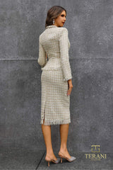 Terani Couture 252C5020 Fitted Long Sleeve Peplum Cocktail Dress