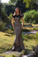Terani Couture 252E5156 Long Ruffle Metallic Formal Dress