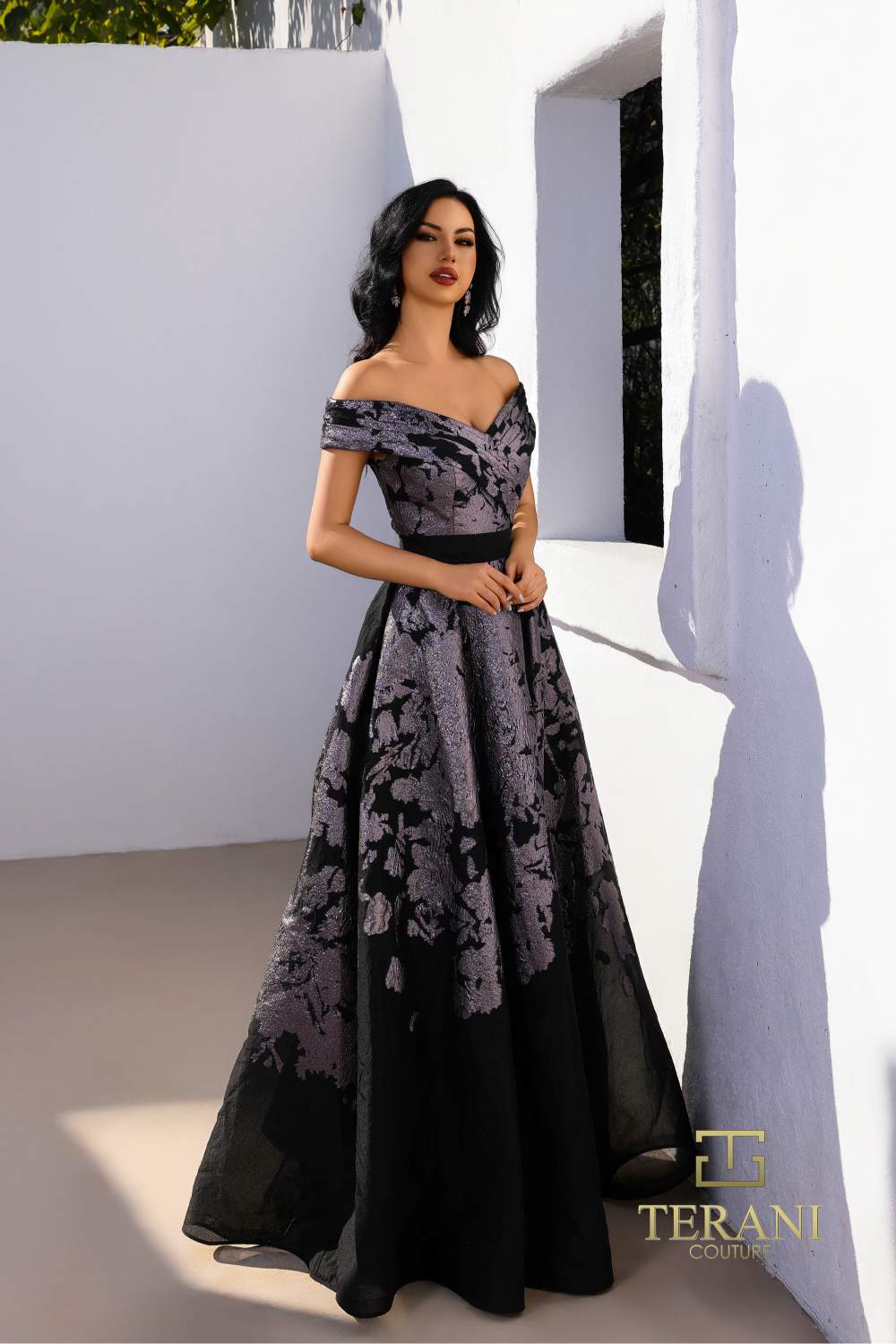 Terani Couture 252E5188 Long A Line Formal Metallic Evening Dress