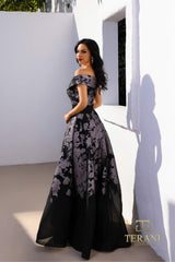 Terani Couture 252E5188 Long A Line Formal Metallic Evening Dress