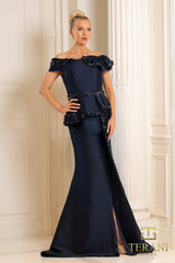 Terani Couture 252M5328 Fitted Long Formal Peplum Evening Dress