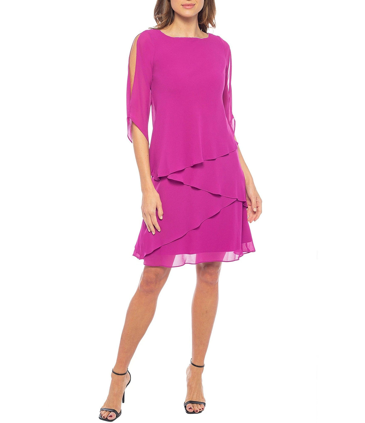 Marina 267564 A Line Short Cocktail Tiered Dress
