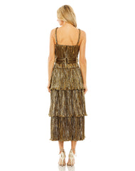 A Line Pleated Metallic Tea Length Cocktail Dress Pleated Metallic Tea Length Mac Duggal 27062