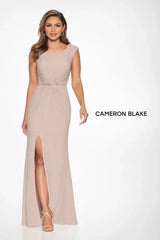 Cameron Blake CB201 Beaded Long Formal Slit Evening Gown