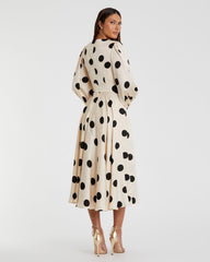Long Sleeve Polka Dot Printed Dress Midi Cocktail Mac Duggal 27542
