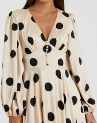 Long Sleeve Polka Dot Printed Dress Midi Cocktail Mac Duggal 27542