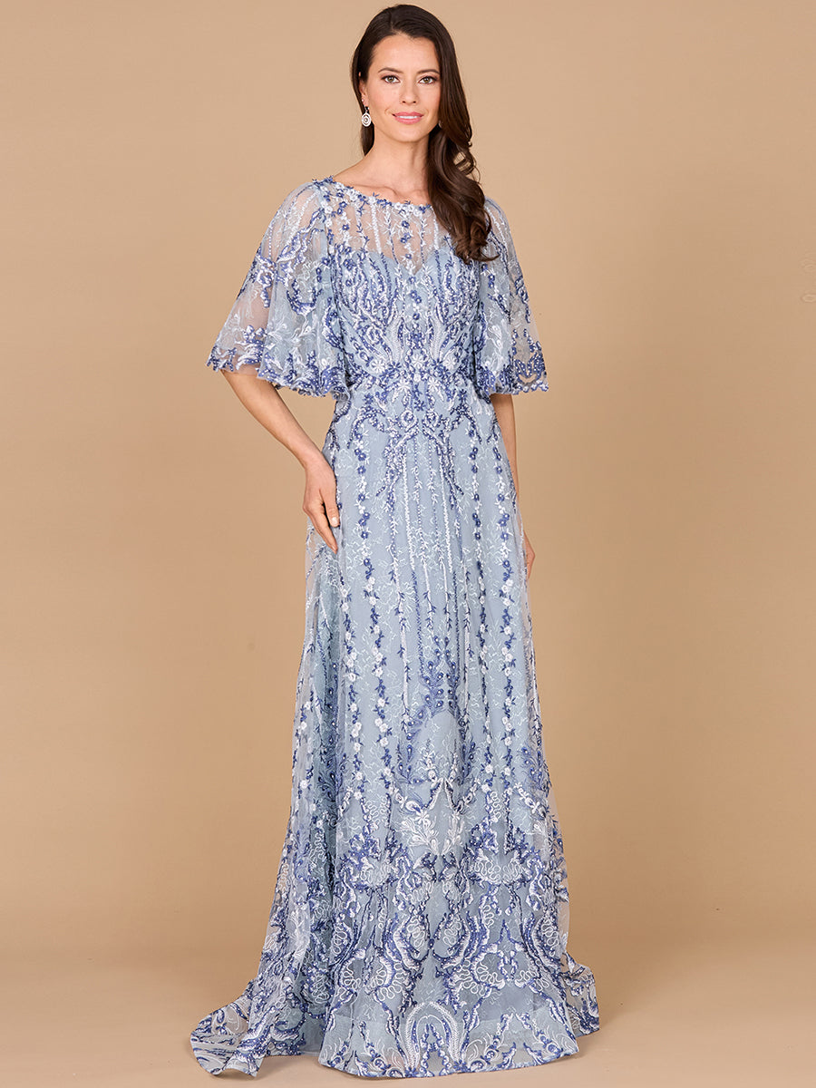 Lara Dresses 28984 Long Formal A Line Cape Sleeve Evening Dress