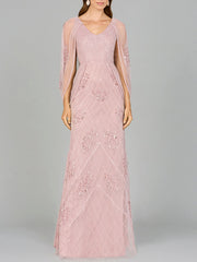 Lara Dresses 29095 Long Formal Beaded Cape Evening Dress