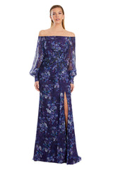 Alexander by Daymor 3045S25 A Line Floral Print Long Evening Slit Dress