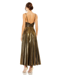 Pleated Metallic Formal Tea Length Prom Dress Metallic Pleated Tea Length Mac Duggal 30761