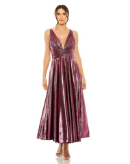 Pleated Metallic Formal Tea Length Prom Dress Metallic Pleated Tea Length Mac Duggal 30761