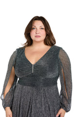Plus Size Long Sleeve Metallic Dress Formal R&M Richards 3228W