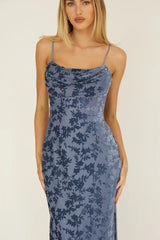 MEREDITH MAXI - SLATE BLUE FLORAL BURNOUT DRESS