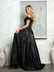 Long Formal Off Shoulder Glitter Ball Gown