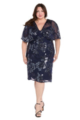 Plus Size Short Dress Sequin Floral Cocktail R&M Richards 3398W
