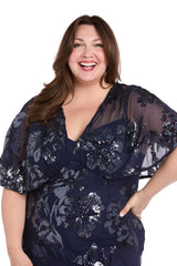 Plus Size Short Dress Sequin Floral Cocktail R&M Richards 3398W