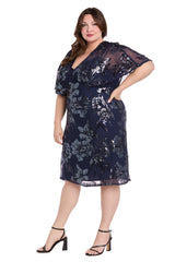 Plus Size Short Dress Sequin Floral Cocktail R&M Richards 3398W