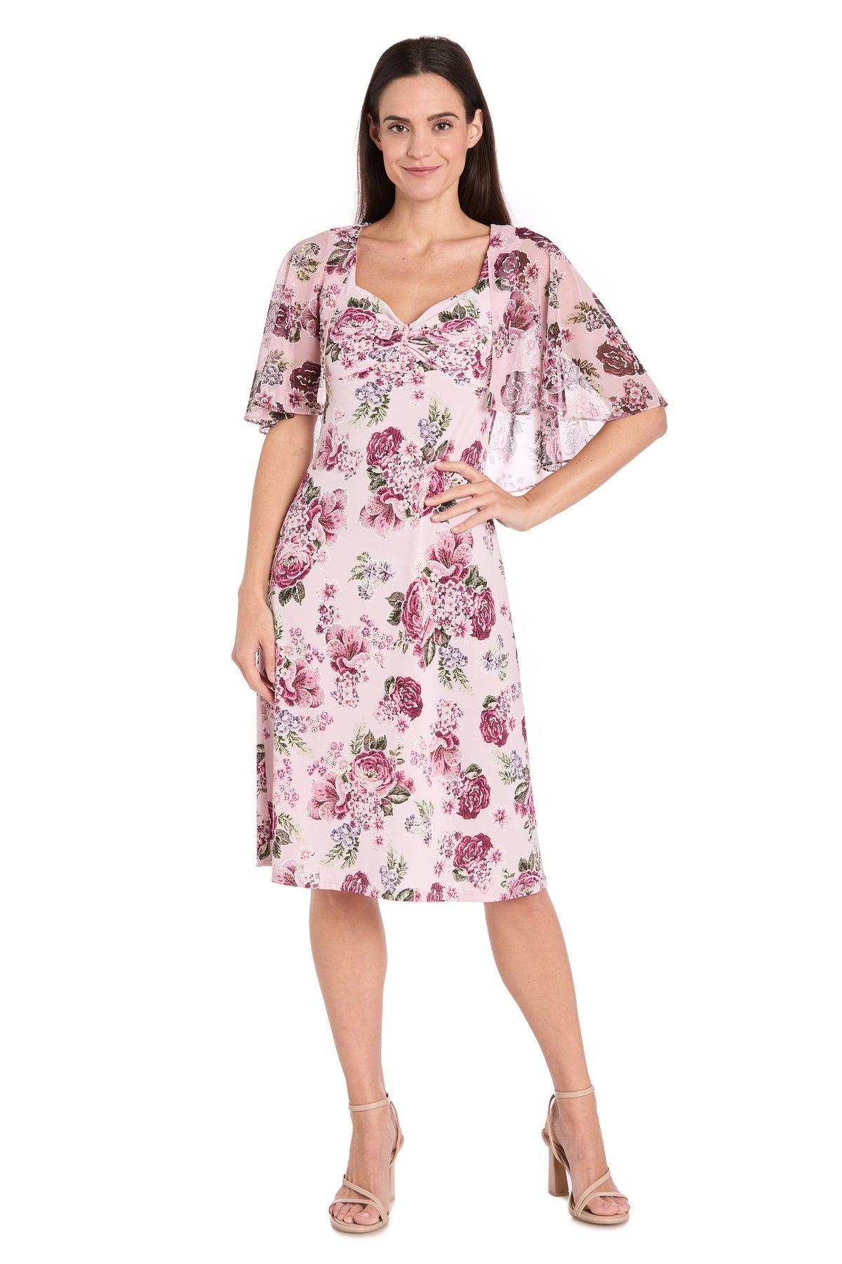 Short Floral Print Knee Length Dress Cocktail R&M Richards 3467