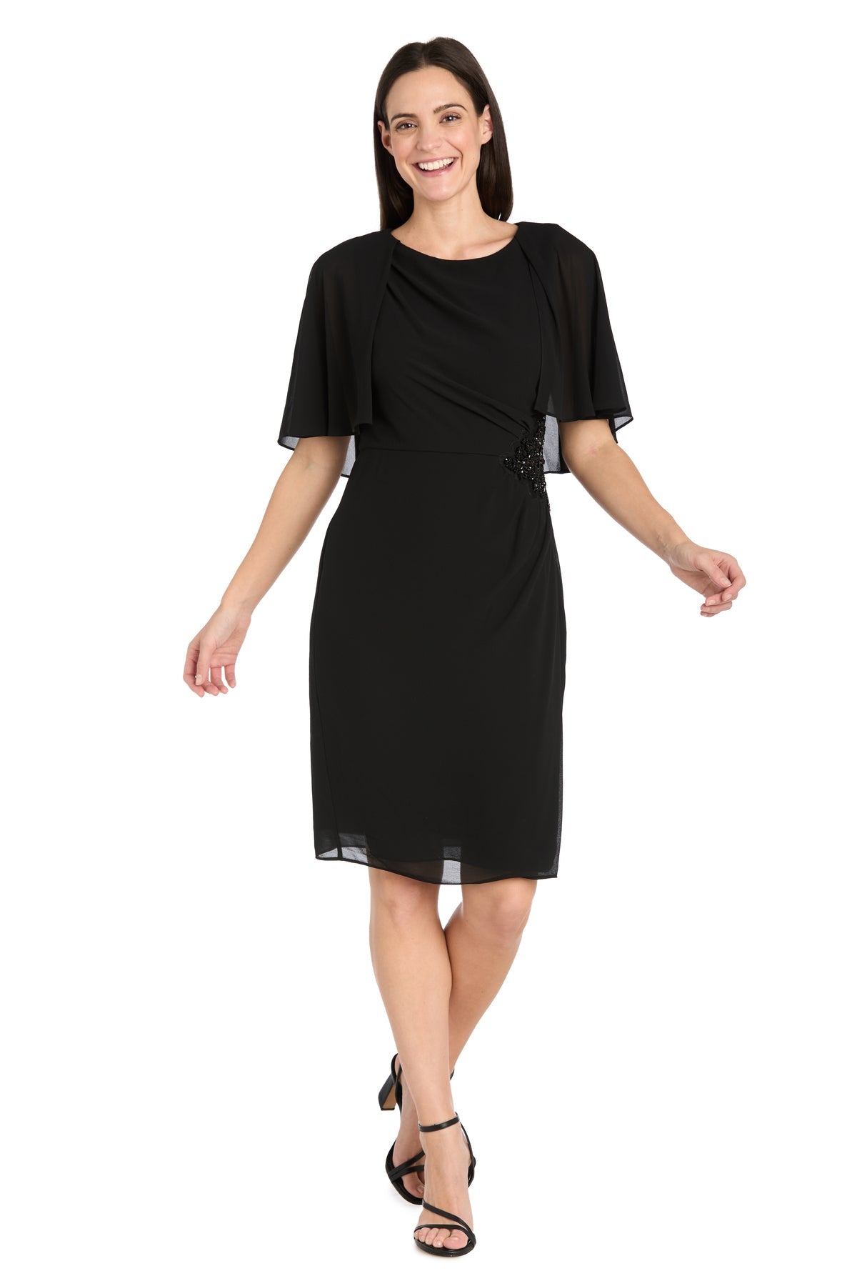 Short Beaded Cape Dress Cocktail R&M Richards 3474