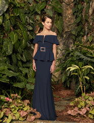 Alexander by Daymor 950 Formal Long Belted Peplum Evening Dress