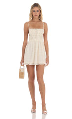 Ruched Floral Open Back Dress in Cream