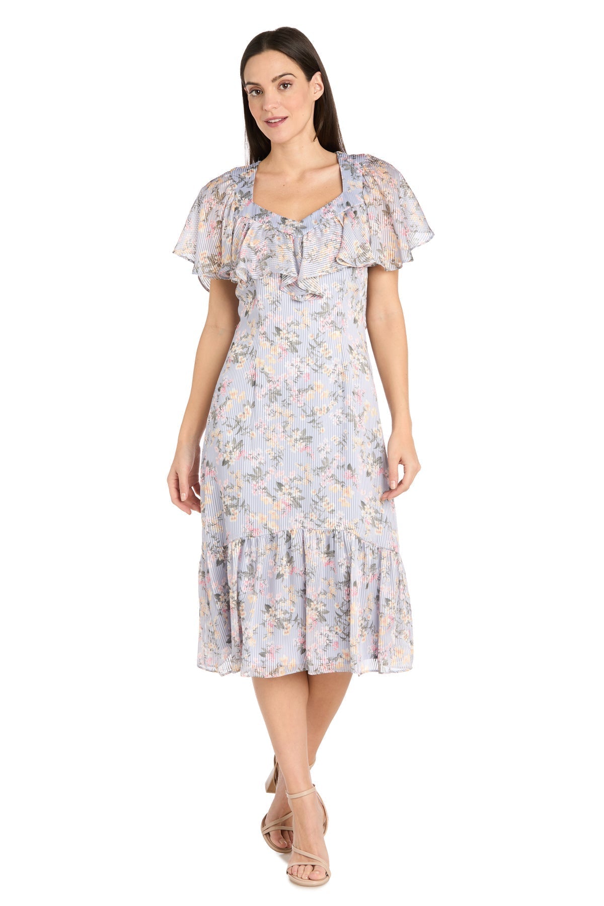 Short Floral Ruffle Dress Cocktail Midi R&M Richards 4063
