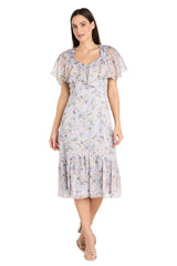Short Floral Ruffle Dress Cocktail Midi R&M Richards 4063