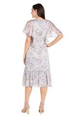 Short Floral Ruffle Dress Cocktail Midi R&M Richards 4063