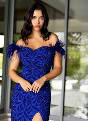 Primavera Couture 4105 Long Fitted Formal Prom Feather Dress