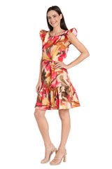 Floral Print Ruffle Dress Short Cocktail R&M Richards 4105