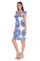 Short Ruffle Print Dress Fitted Cocktail R&M Richards 4134