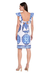 Short Ruffle Print Dress Fitted Cocktail R&M Richards 4134