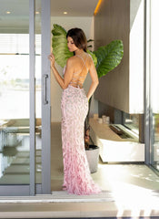 Primavera Couture 4147 Long Sequin Feather Formal Prom Dress