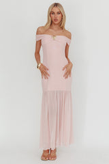 Wilma Off-Shoulder Sheer Hem Maxi Dress Pink