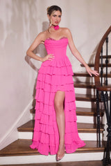 Norah Gown - High Low Layered Chiffon Ball Gown With Choker
