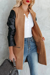 Fashion Woolen Stitching Solid Color Pocket