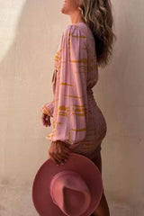 Tie-dye lantern sleeve crop top dress with ruched details