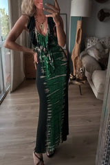 TARIK emerald green tie long dress
