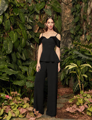 Alexander by Daymor 990A Long Formal Two Piece Peplum Pant Suit