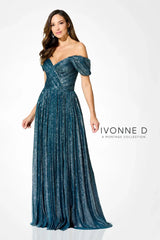 Ivonne D ID918 Glitter Long Formal Pleated Evening Dress